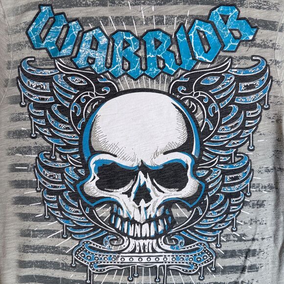 Vintage Y2K Chemistry Warrior Skull Bone Wings Striped Short Sleeve Size Large - Picture 2 of 7